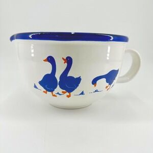 Italy Mid-Century Modern MCM Vintage White Blue Goose Geese Pour Bowl Farmhouse